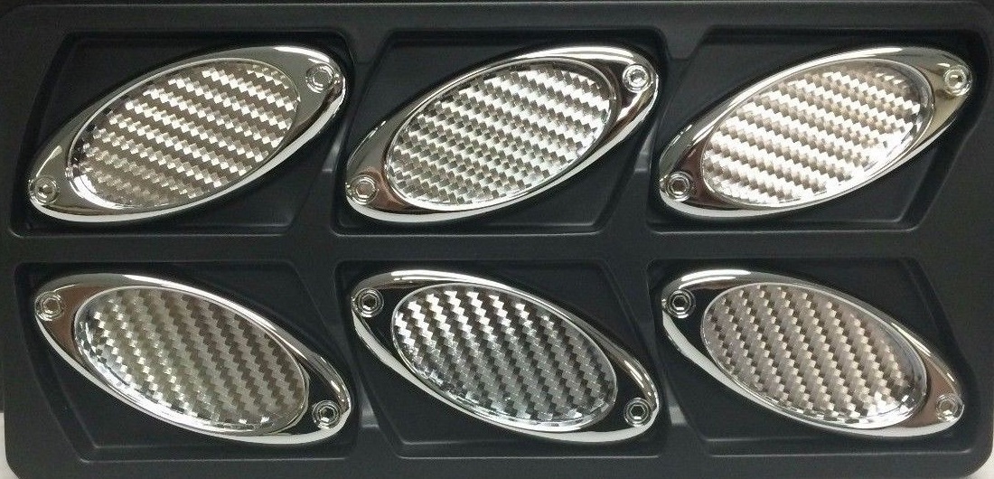 Silver Carbon Fiber Stick-On Oval Style Side Vents 6 Piece Kit